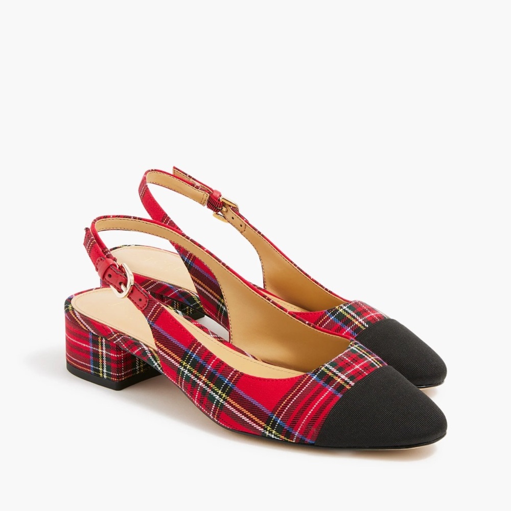 J. Crew Tartan/Plaid Low Heel Slingbacks *New No Box*